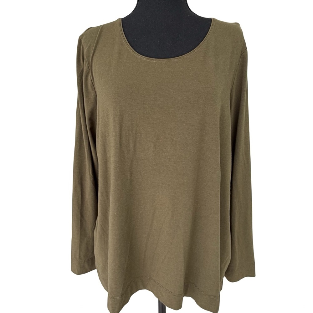 Chico's Size 2 Olive Green Long Sleeve Scoop Neck Top